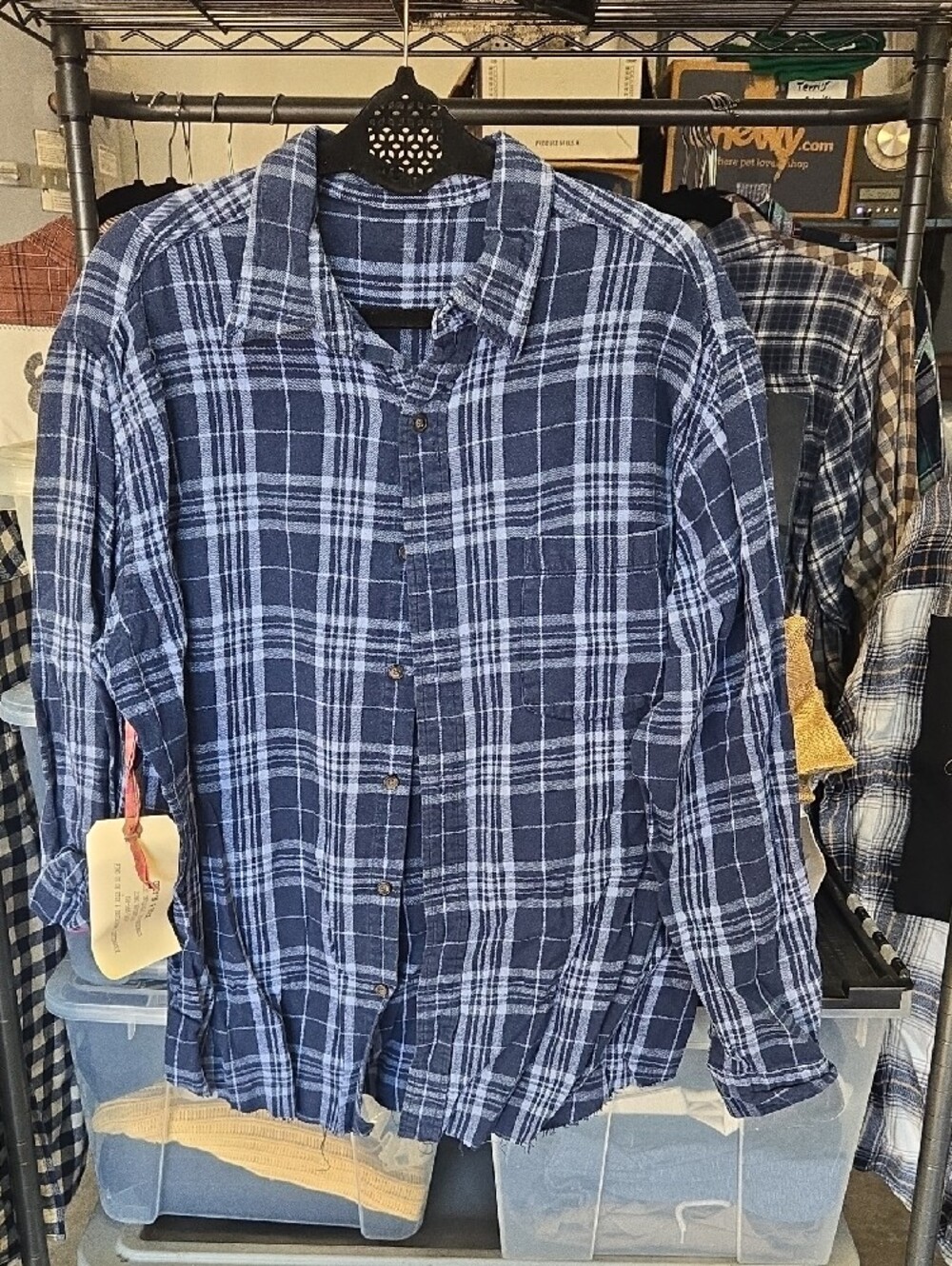 Blue Plaid Button-Down Shirt with Captain Shield Graphic - Picture 2 of 2